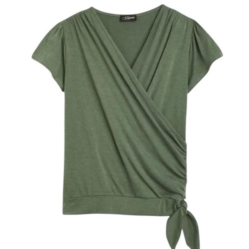 Stitch Fix Colette Women's Short Sleeve Surplice Knit Top Olive Green Size M